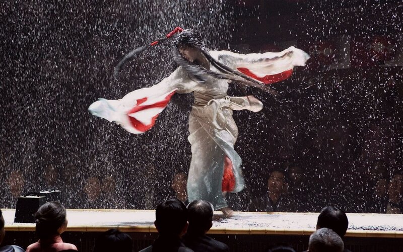 Dancer performing in rain