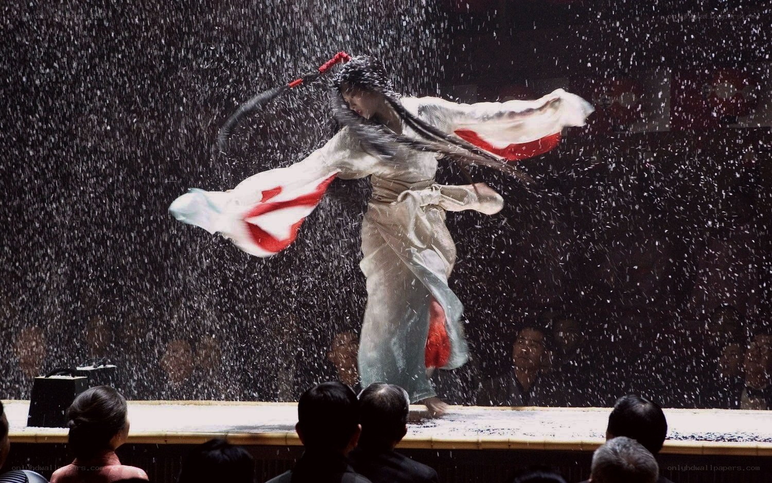Dancer performing in rain