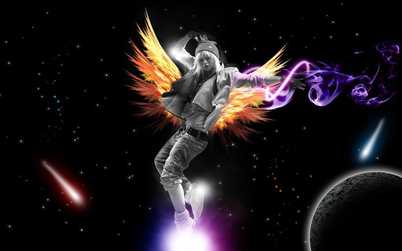dancer with angel wings in space