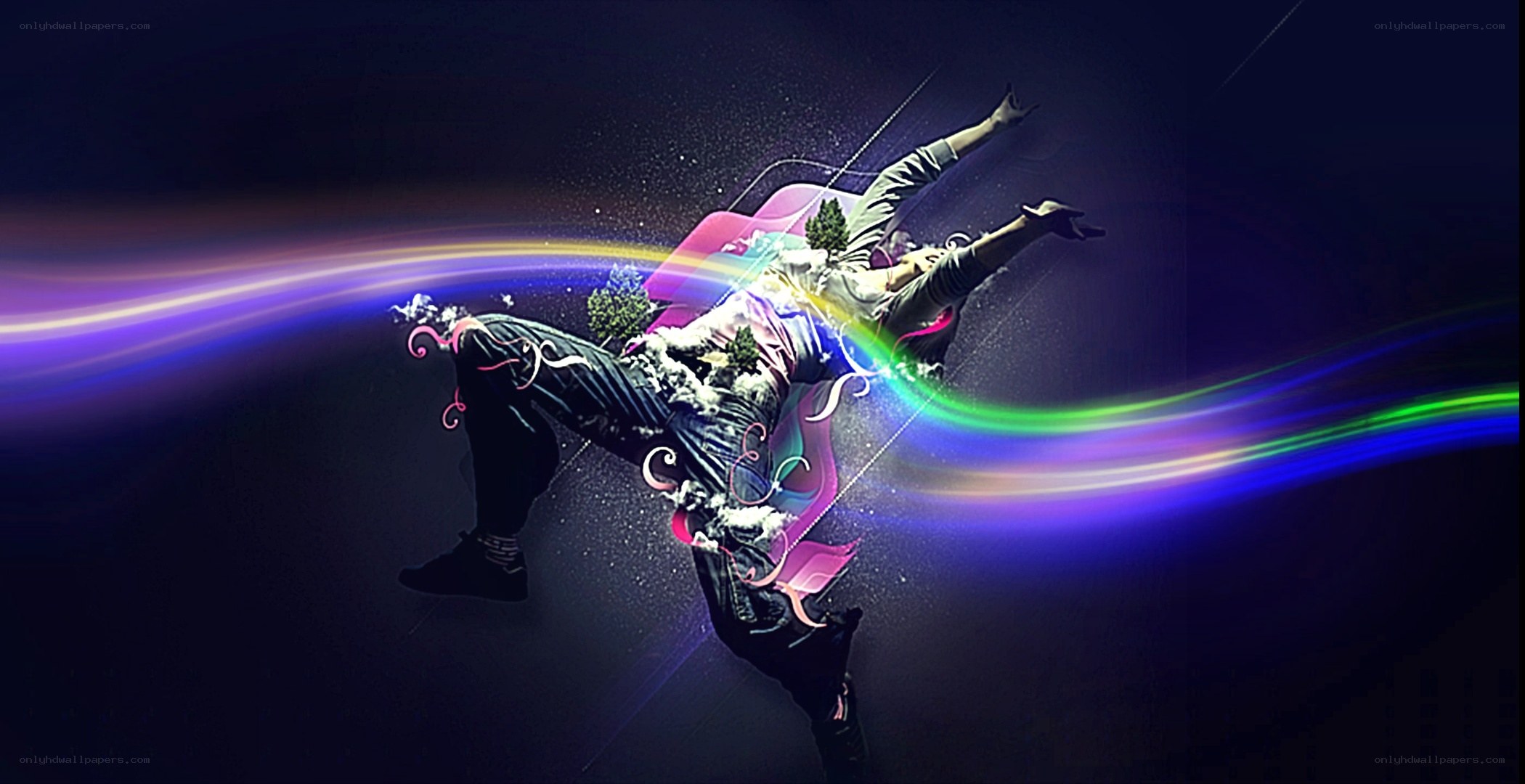 dancer with colorful light trails