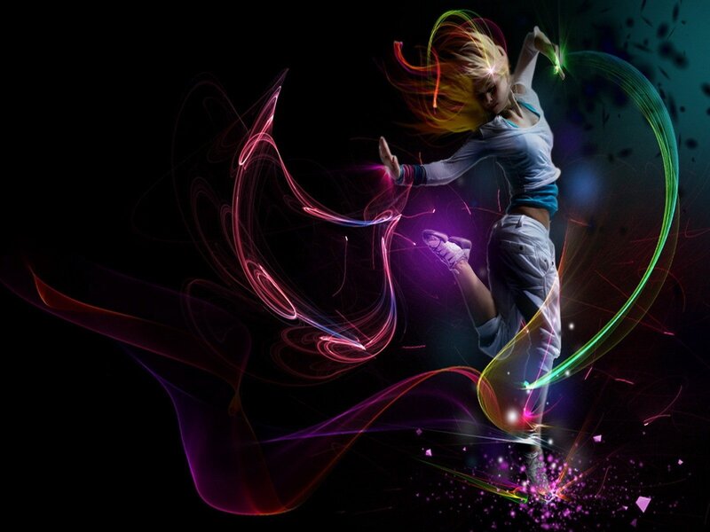 Dancer with Colorful Light Trails — Black
