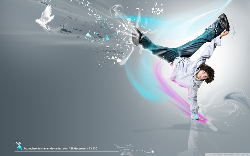 dancer with doves and light effects