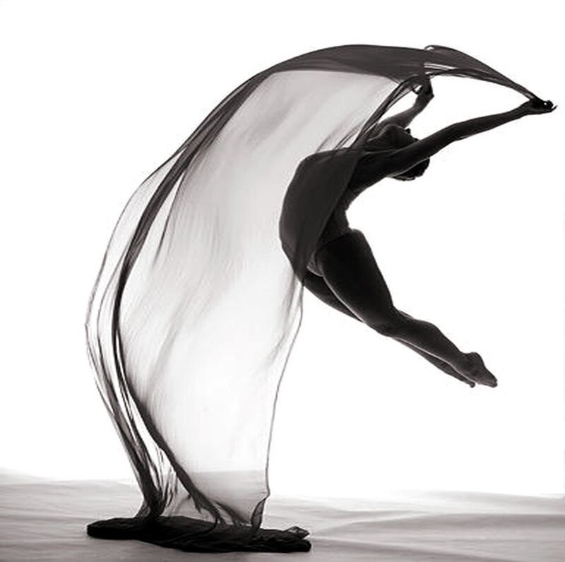 Dancer with Flowing Fabric — Black
