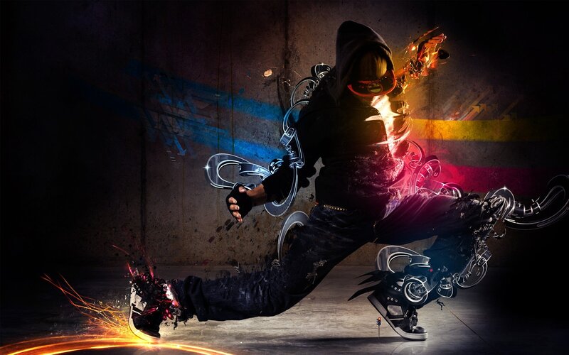 Dancer with Glowing Chains — Black, Dramatic, Night