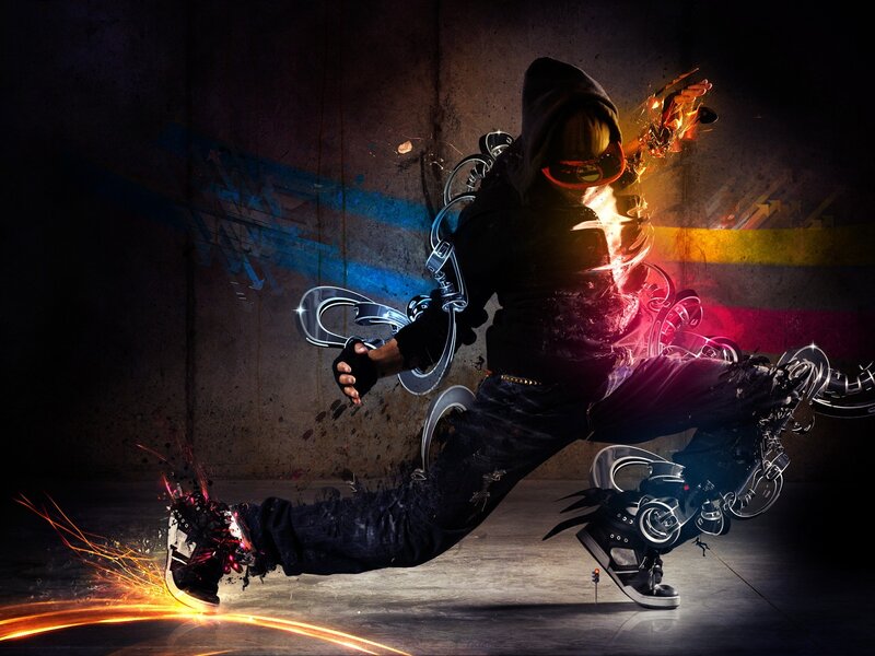 Dancer with Glowing Effects — Black, Dynamic, Digital Art, Hoodie