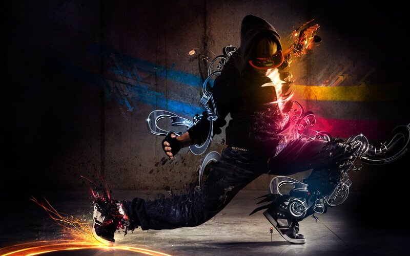 Dancer with Glowing Effects — Black, Dynamic, Digital Art