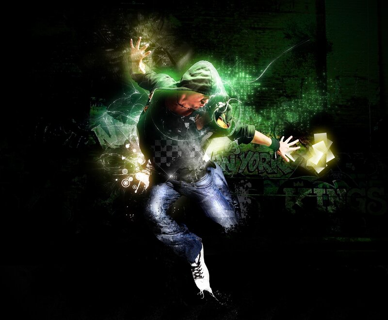 dancer with green energy effects