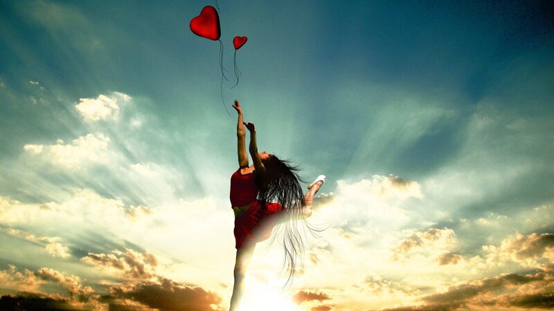 Dancer with Heart Balloons — Red, Dramatic