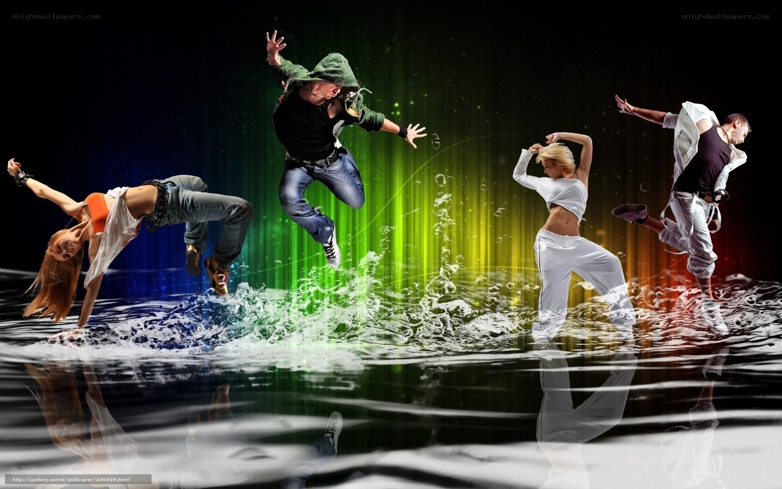 Dancers in colorful water