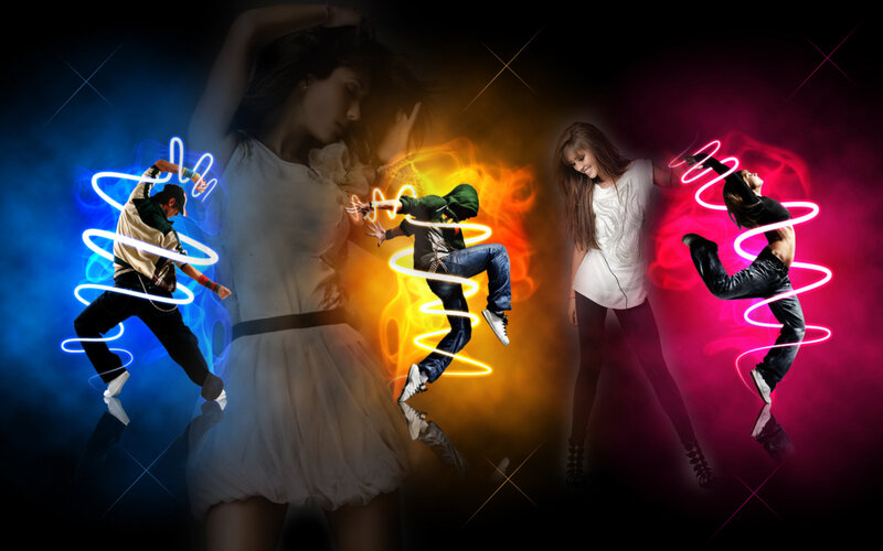 Dancers with light trails