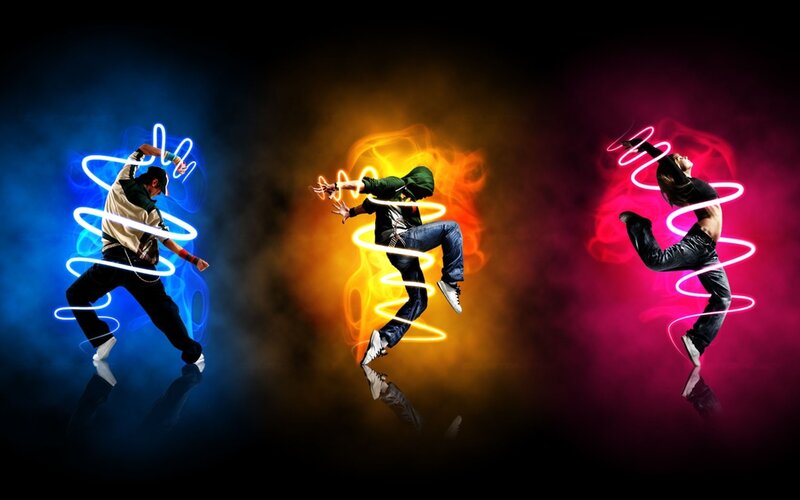 Dancers with light trails