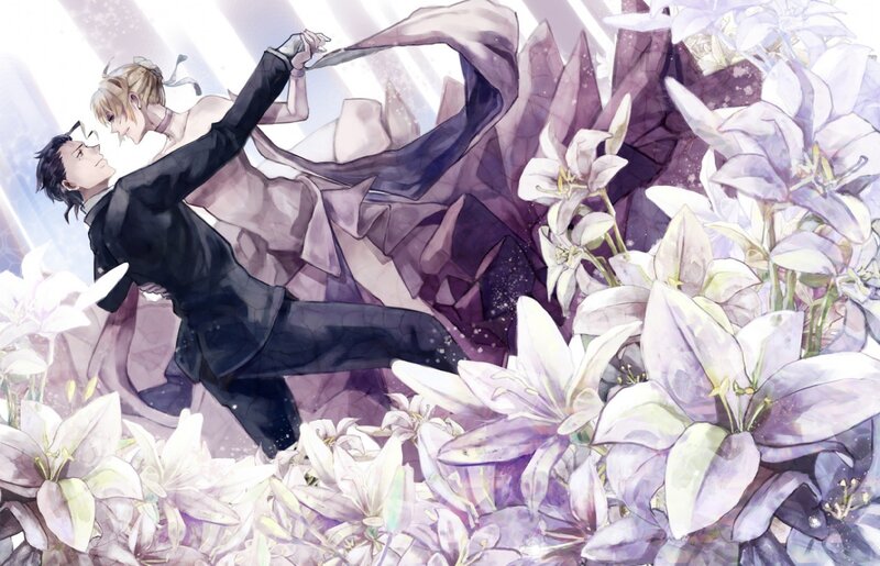 Dancing couple in a field of lilies
