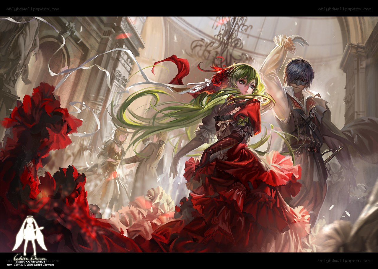 Dancing couple in a grand hall