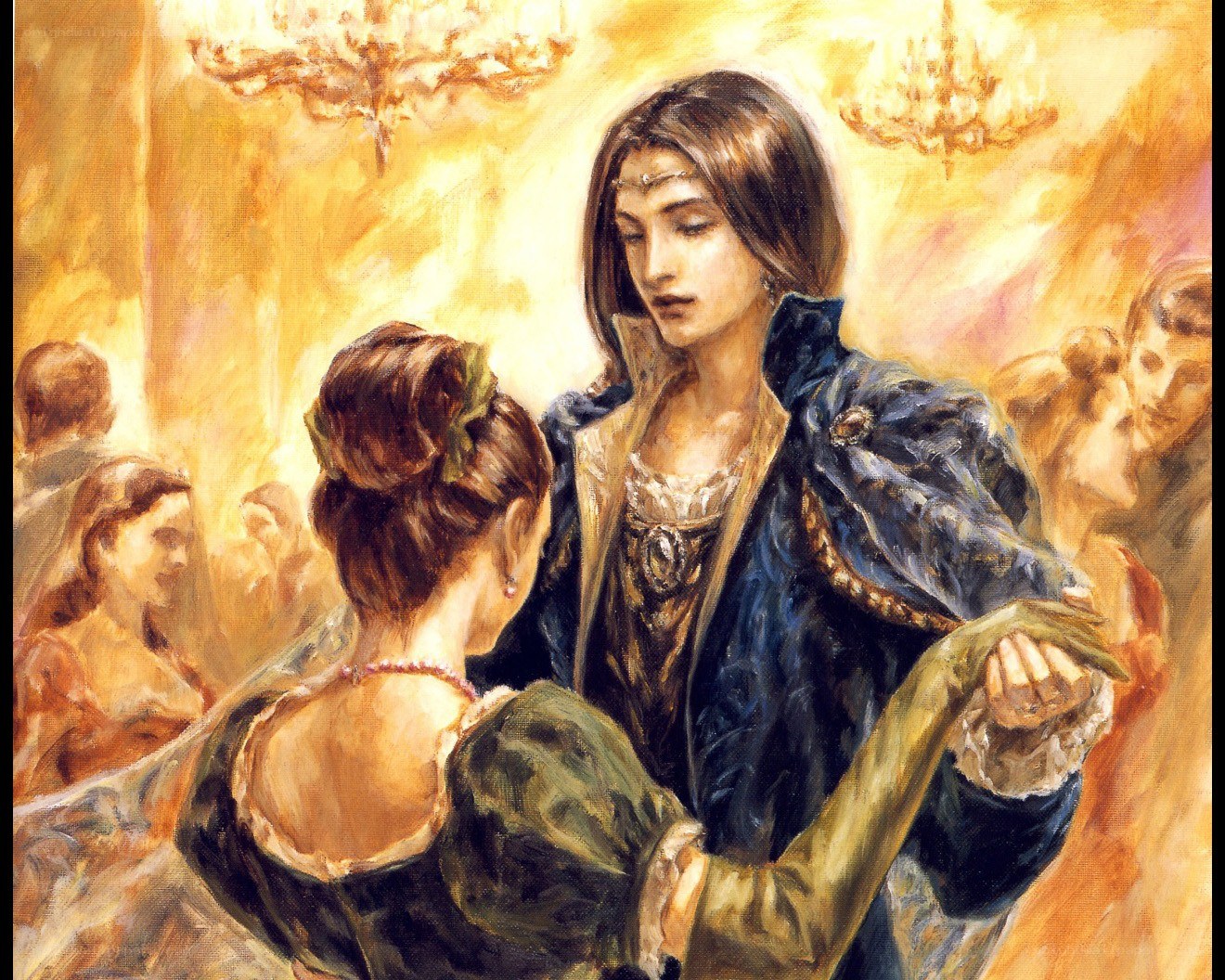 Dancing couple in a grand hall