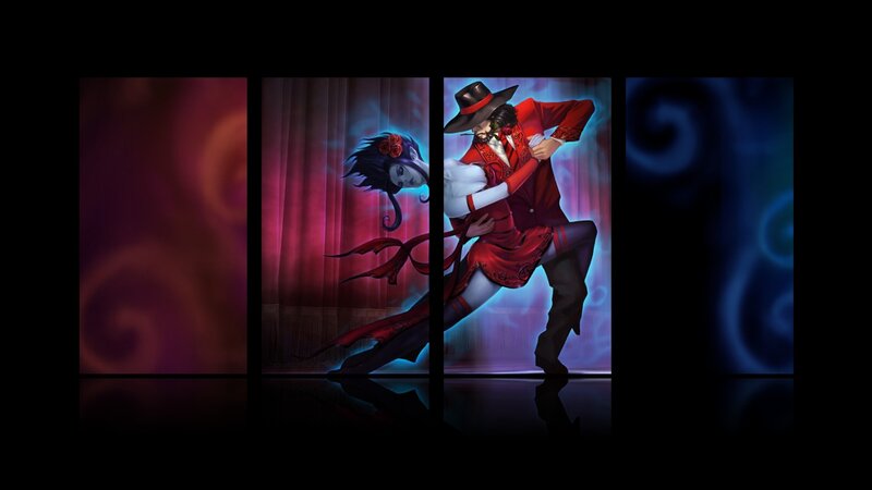 dancing couple in red suits