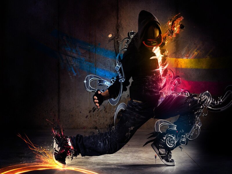 dancing figure with energy effects