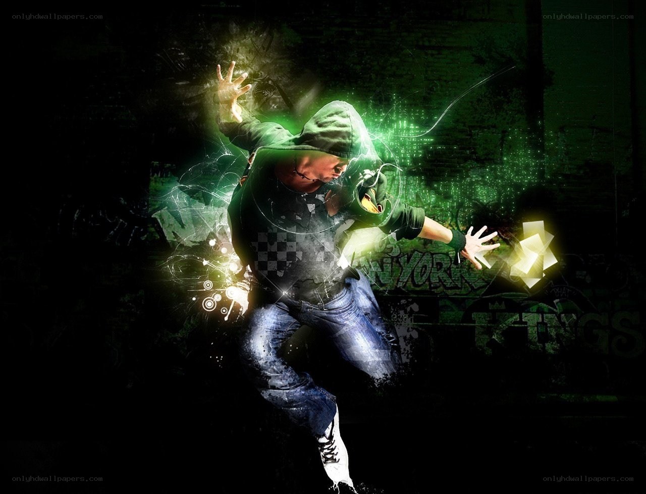 dancing figure with green energy