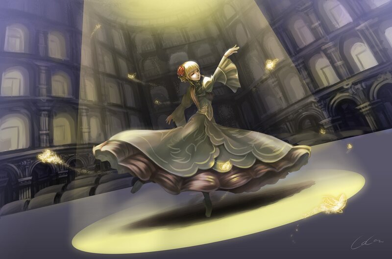 dancing girl in a grand hall