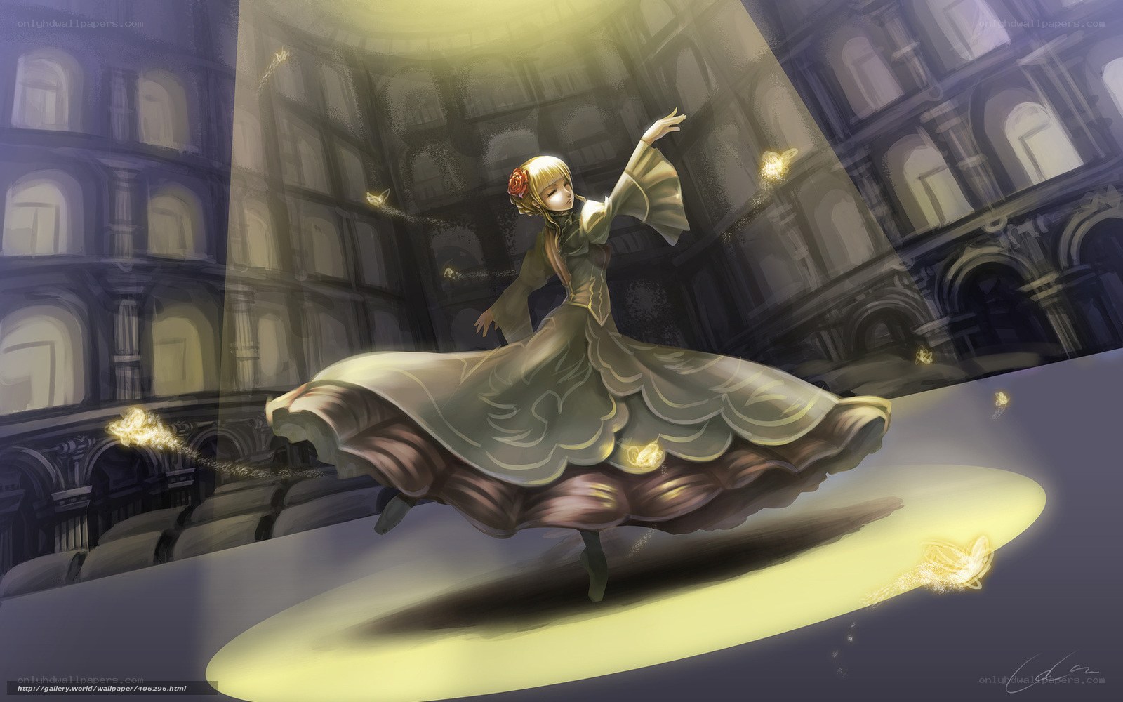 dancing girl in a grand hall