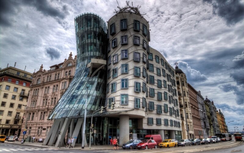 Dancing House Building — Gray, Dramatic