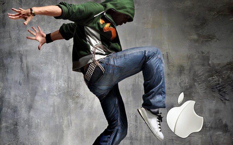 dancing man with apple logo