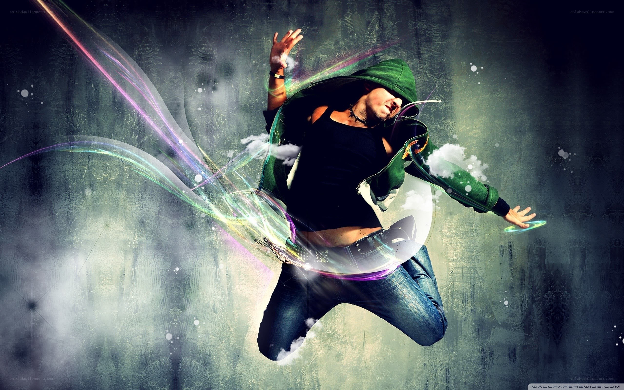 dancing man with colorful lights