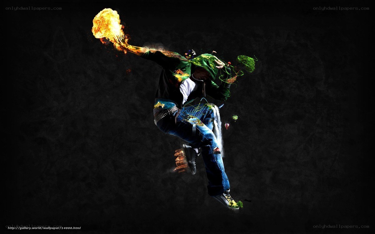 dancing man with fire and nature