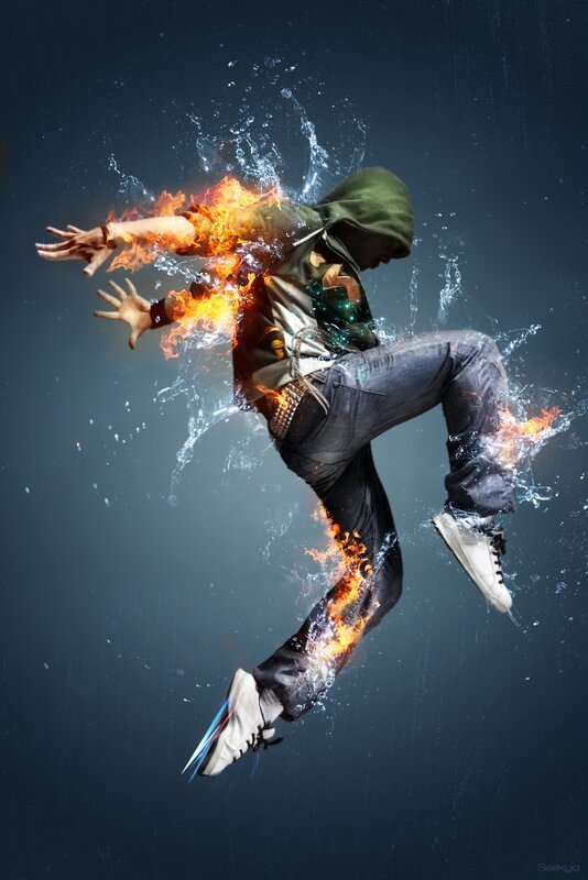 dancing man with fire and water