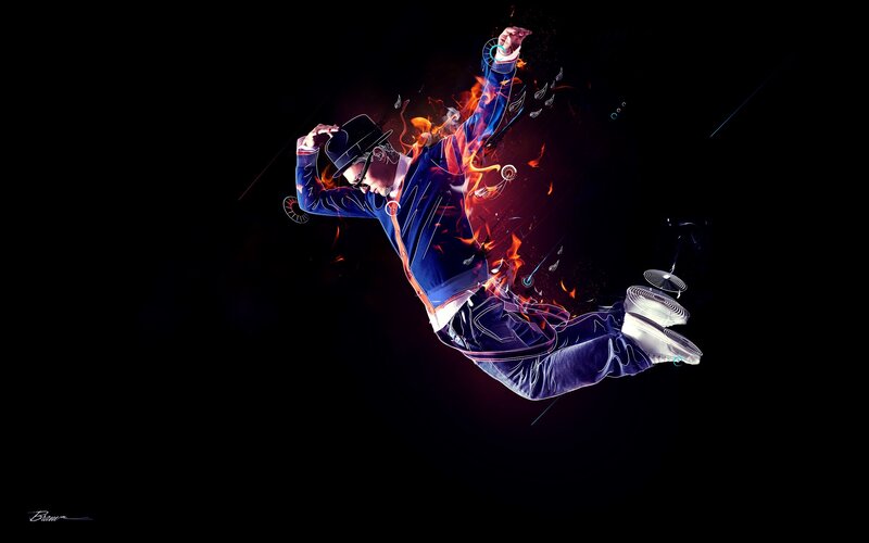 dancing man with fire effects