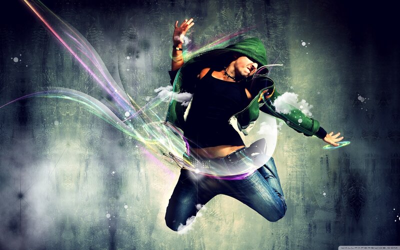 Dancing Person in Green Hoodie — Dynamic, Digital Art