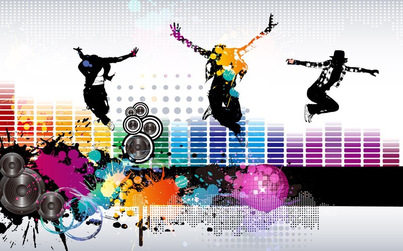 Dancing silhouettes with music theme