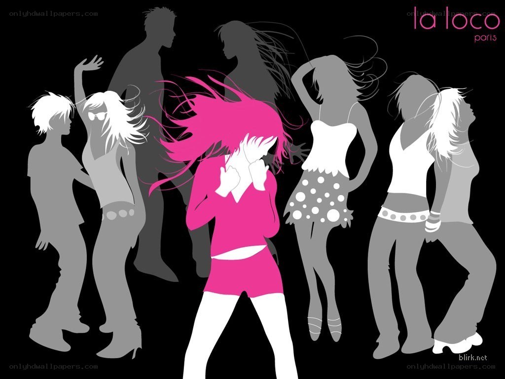 dancing silhouettes with pink figure