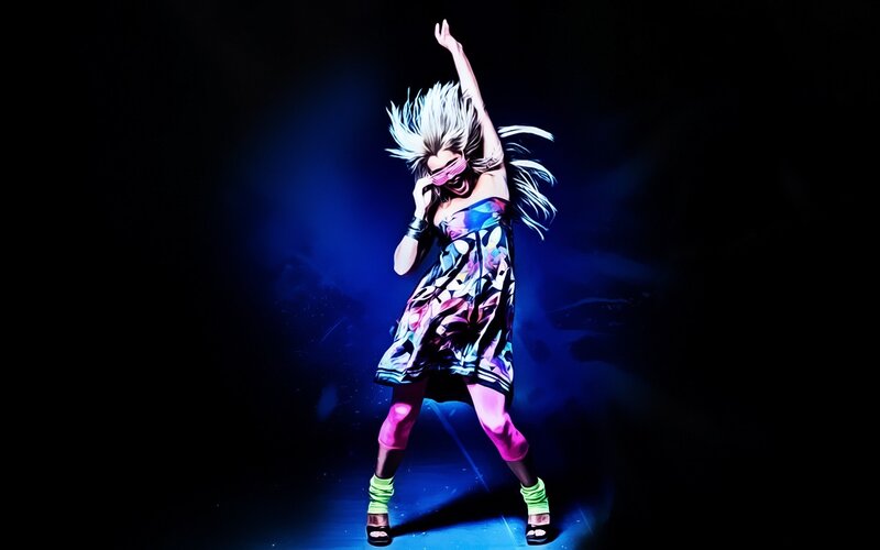 dancing woman in colorful outfit