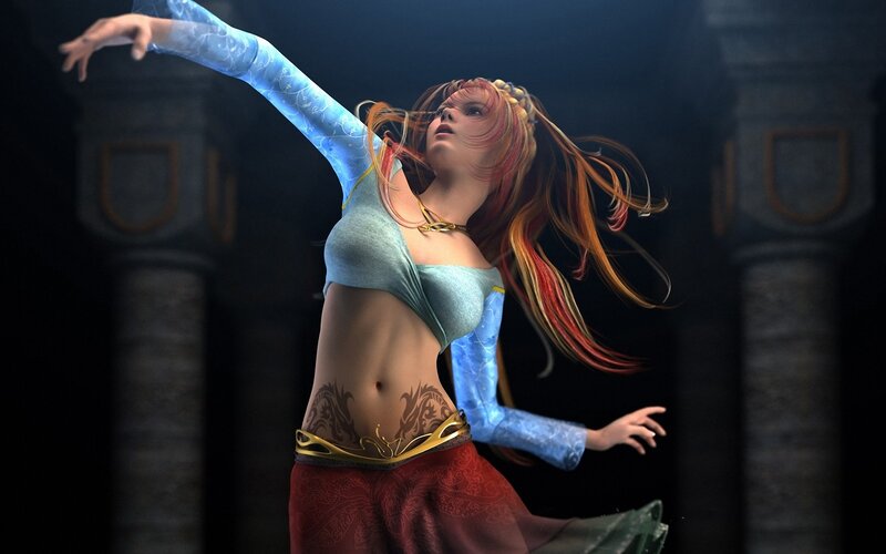 dancing woman in fantasy attire