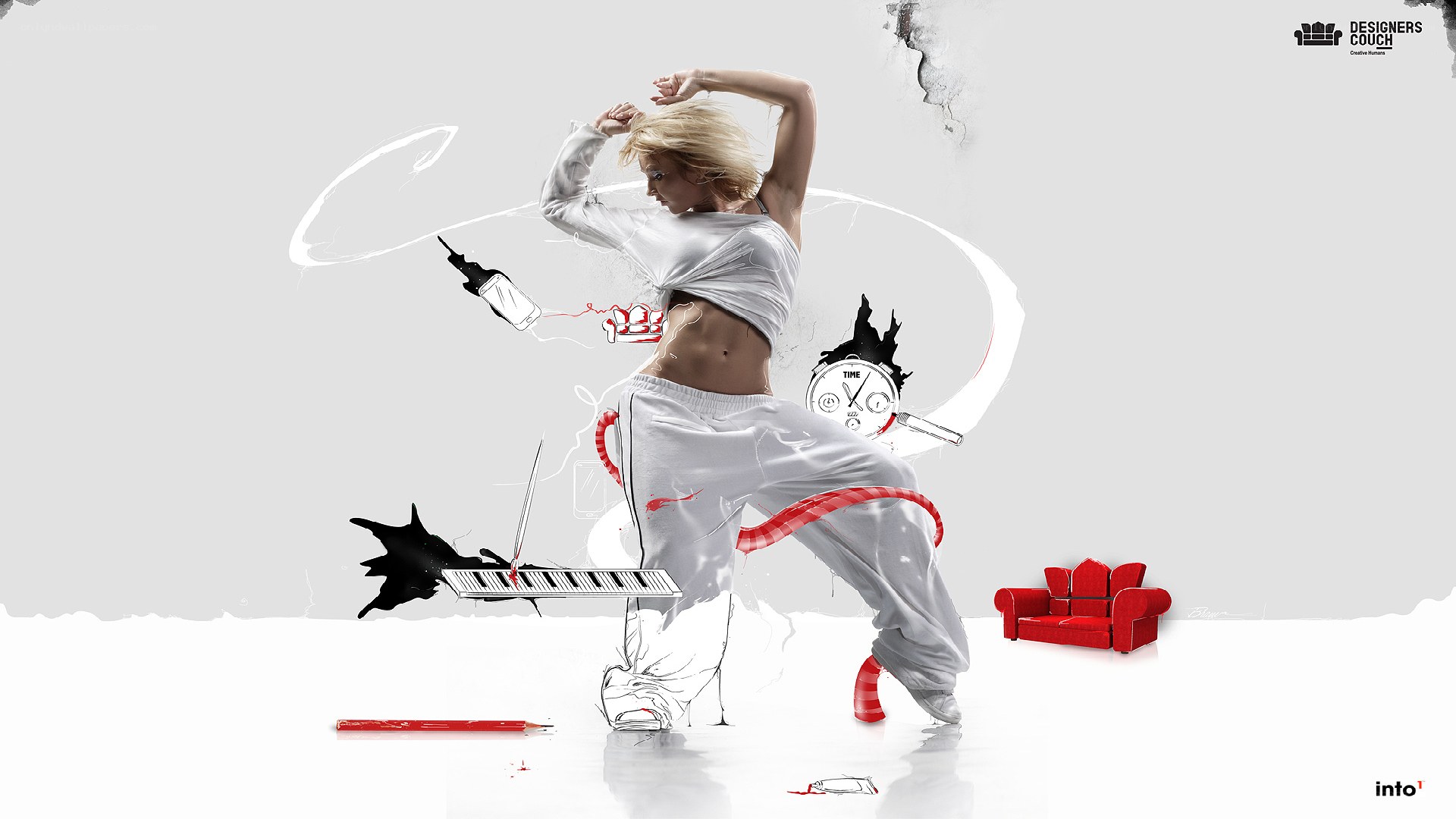 Dancing woman with abstract elements