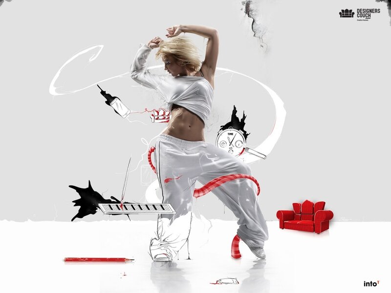 Dancing woman with abstract elements