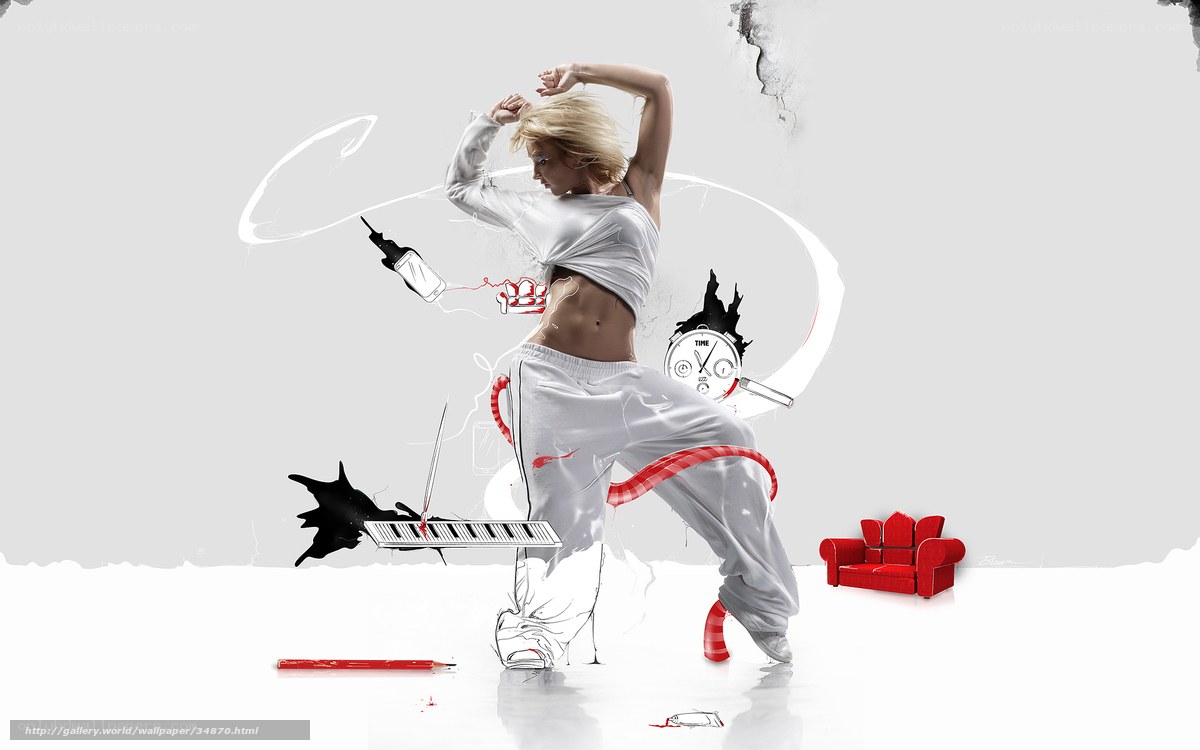 Dancing woman with abstract elements