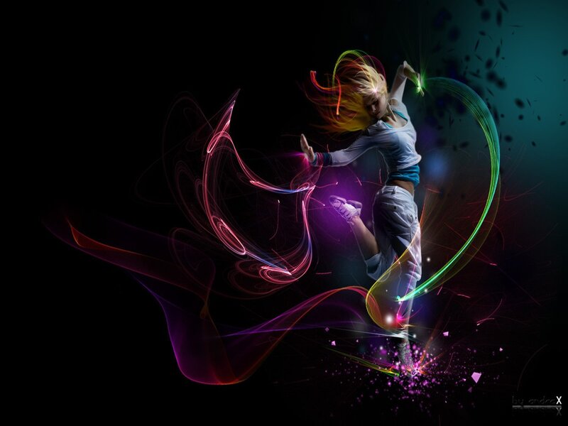 Dancing Woman with Light Trails — Black