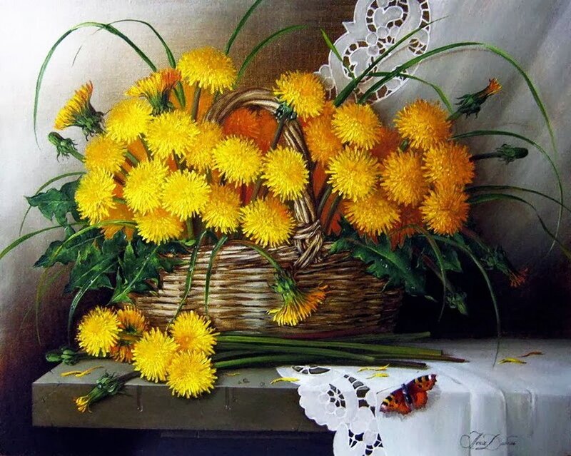 Dandelion Bouquet in Basket