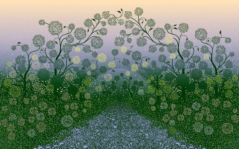 Dandelion Field at Dusk — Green, Serene