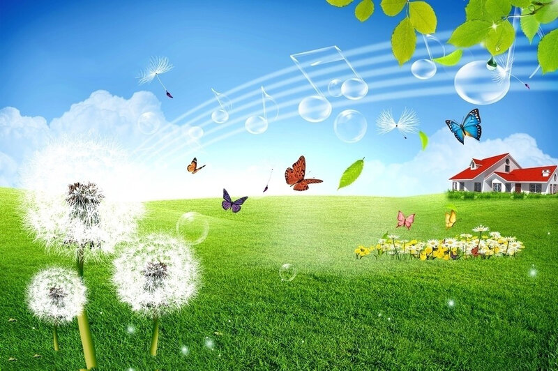 Dandelion Field with House — Green