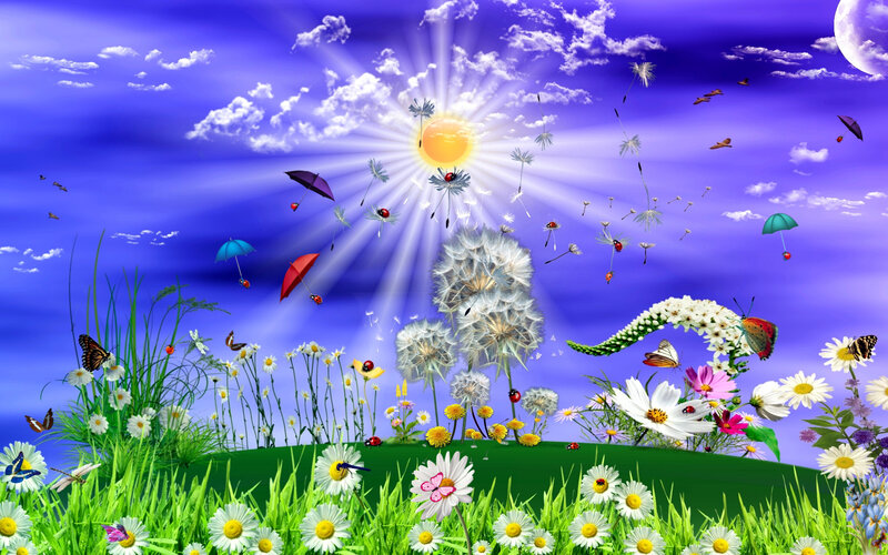 Dandelion Field with Insects — Blue