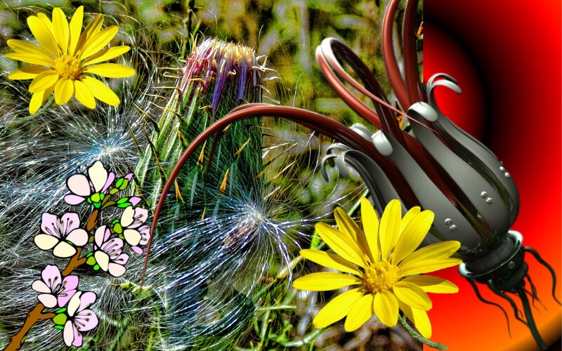Dandelion with Robotic Insect