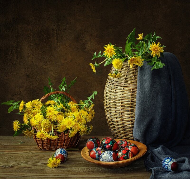 Dandelions and Painted Eggs — Yellow