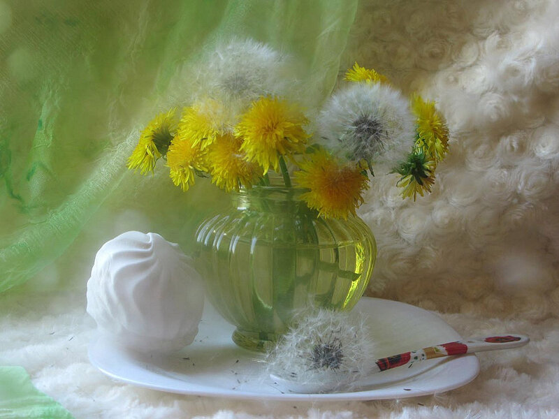 Dandelions in Vase — Yellow, Serene