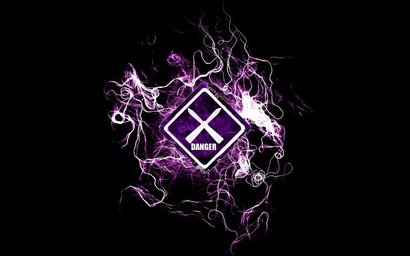 Danger sign with purple energy