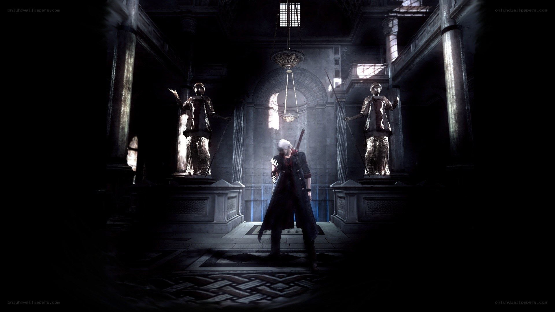 Dante in a dark hall