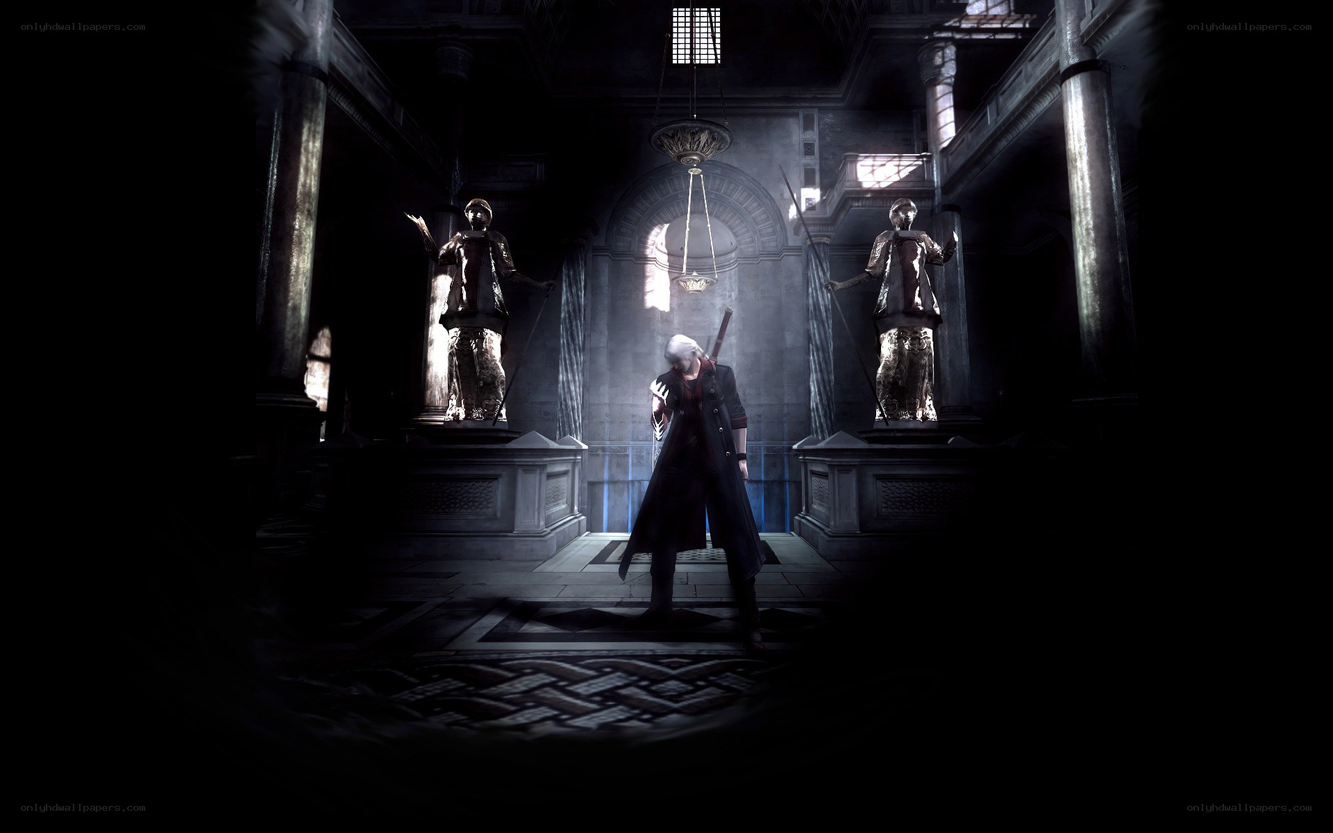 Dante in a dark hall