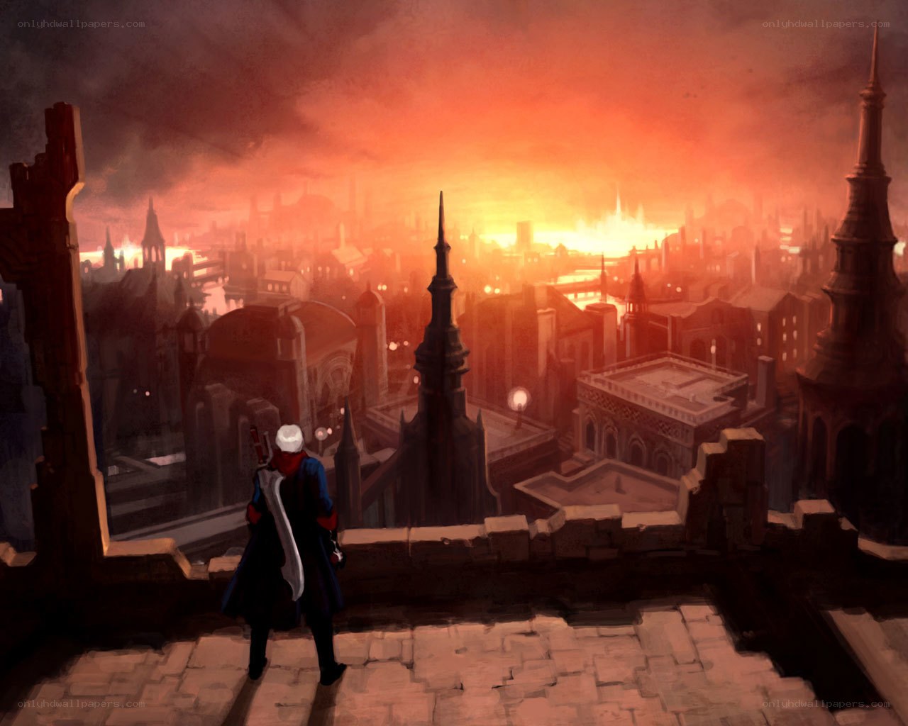 dante overlooks a burning city