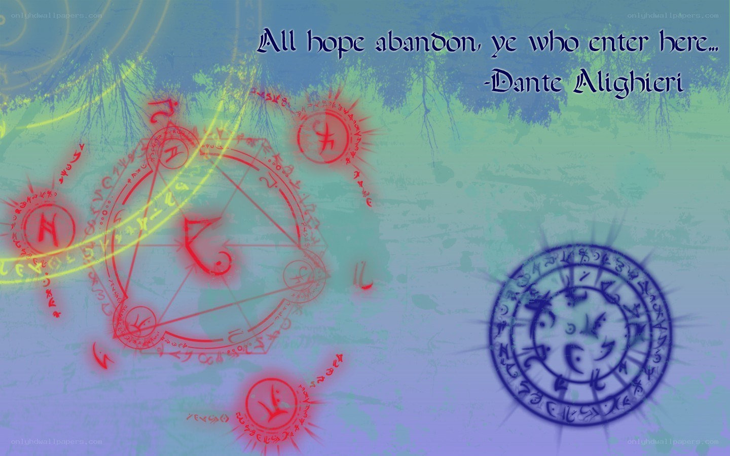 Dante quote with magical symbols